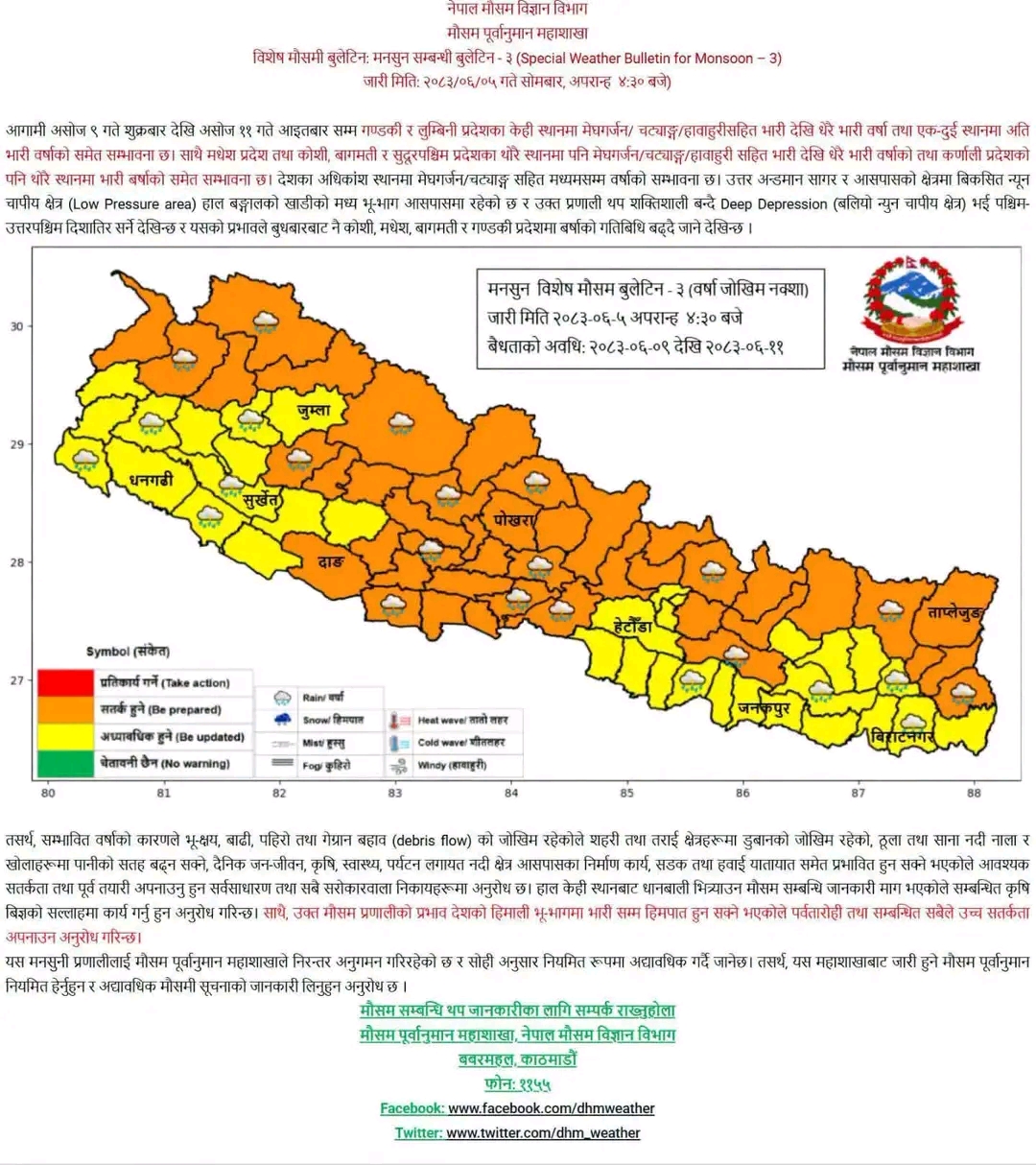 असोज ९ देखि भारी वर्षाको सम्भावना, सतर्क रहन मौसम विभागको आग्रह