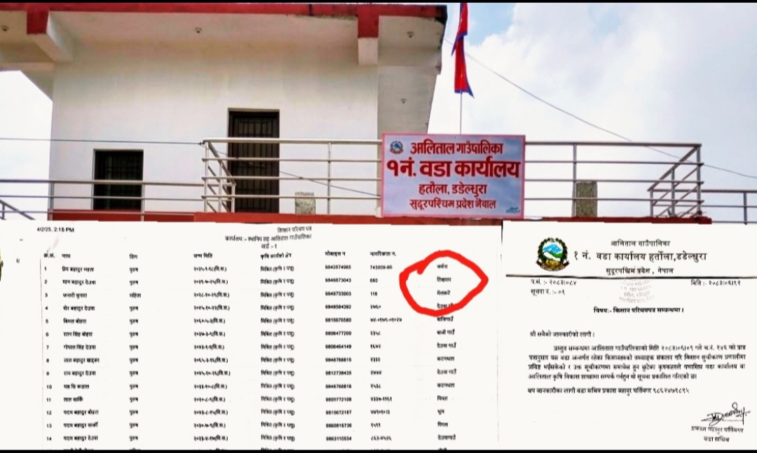 आलितालको किसान सूचीकरणमा स्थानीय छुटे, गन्यापधुराका परे