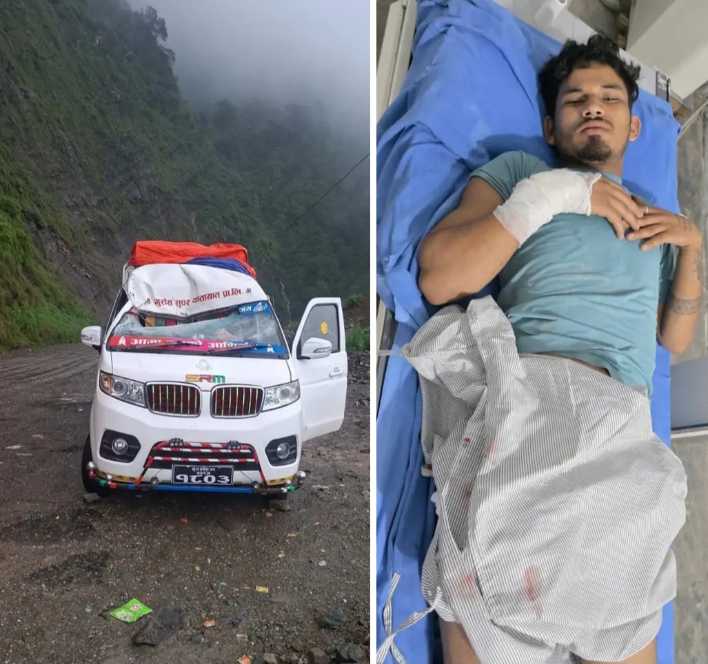 भासु भीरमा गुडिरहेको गाडीमाथि ढुंगा खस्यो, चालक घाइते
